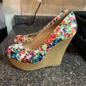 Multicolour Floral Wicker Wedges